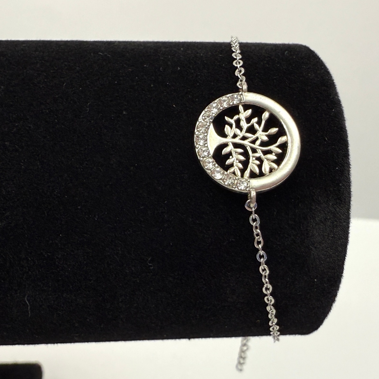 Tree Of Life Charm Bracelet Silver Rhinestone Accent Boho Minimalist Jewelry 65 15$